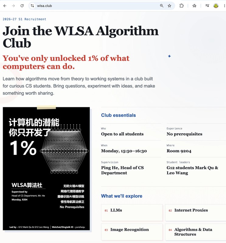 The WLSA Algorithm Club recruitment page