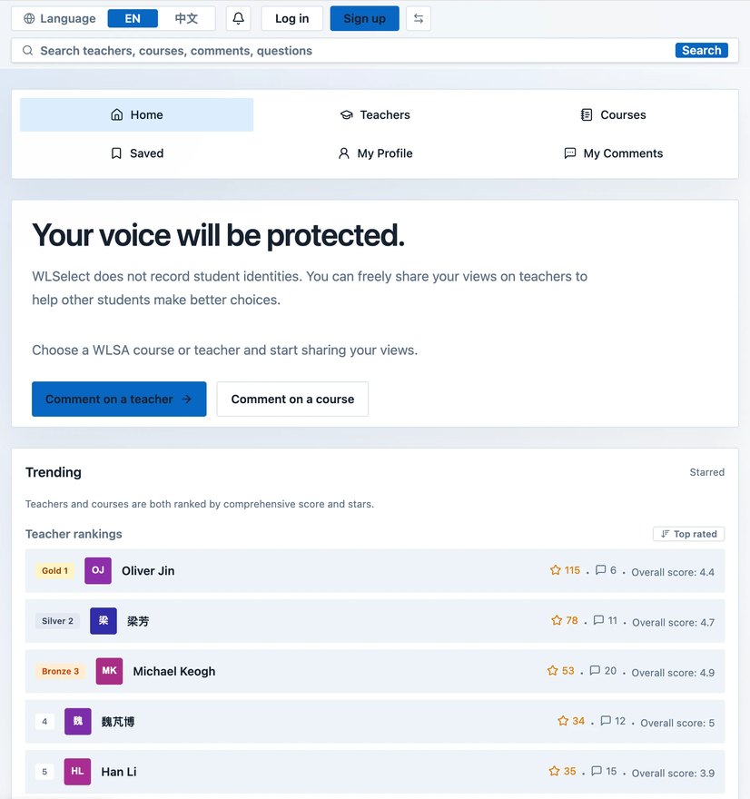 The WLSelect home page